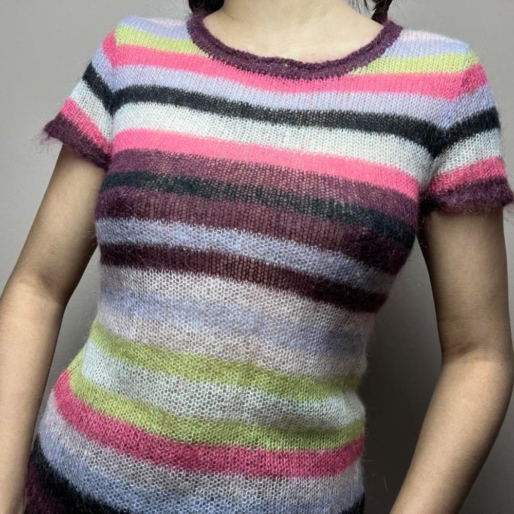 Striped Fuzzy Y 2 K Short Sleeve